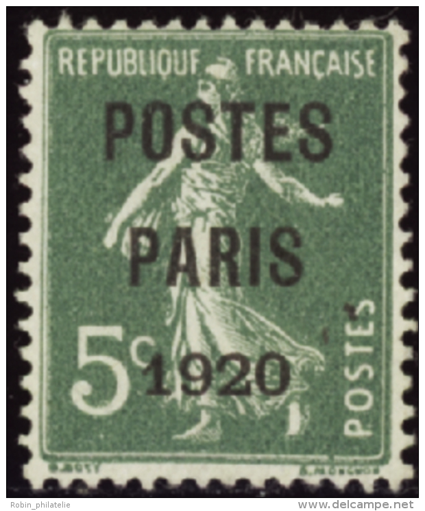 N&deg; 2 4 5c Semeuse Vert "Postes Paris 1920"  Qualit&eacute;: (*) Cote: 170&nbsp; - Otros & Sin Clasificación