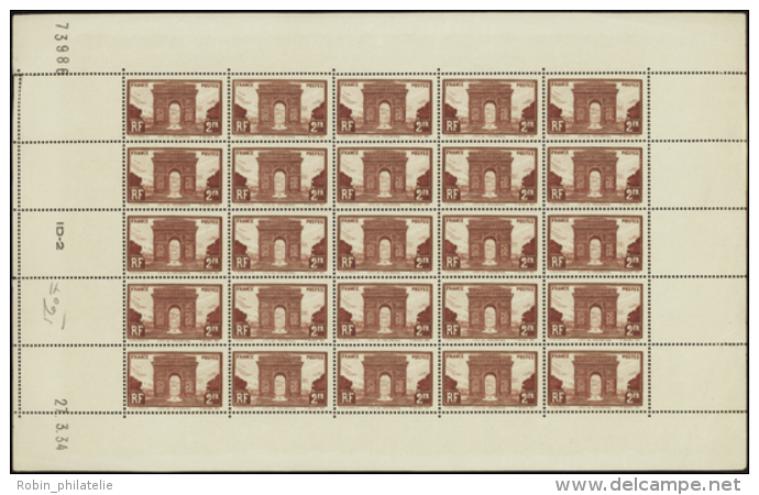 N&deg; 2 58 Arc De Triomphe Feuille De 25t CD 27-3-34 (froissure/bdf)  Qualit&eacute;: ** Cote: 2375&nbsp; - Autres & Non Classés
