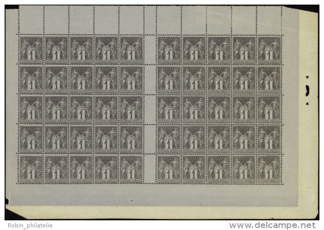 N&deg; 8 3 1c Noir Sur Azur&eacute; Feuille De 50 Timbres Sans Mill&eacute;sime  Qualit&eacute;: ** Cote: 616&nbsp; - Autres & Non Classés