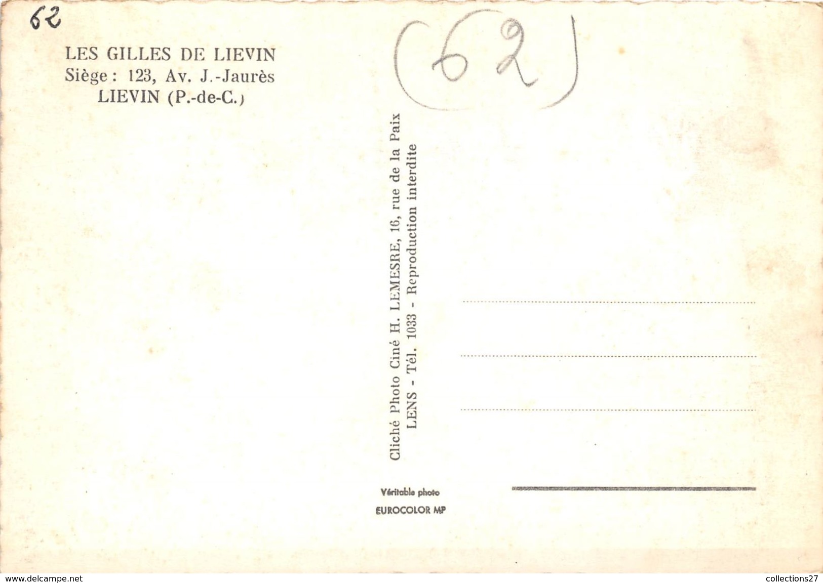 62-LIEVIN- LES GILLES DE LIEVIN , SIEGE 123 AVENUE JEAN JUARES (FANFARE ) - Lievin