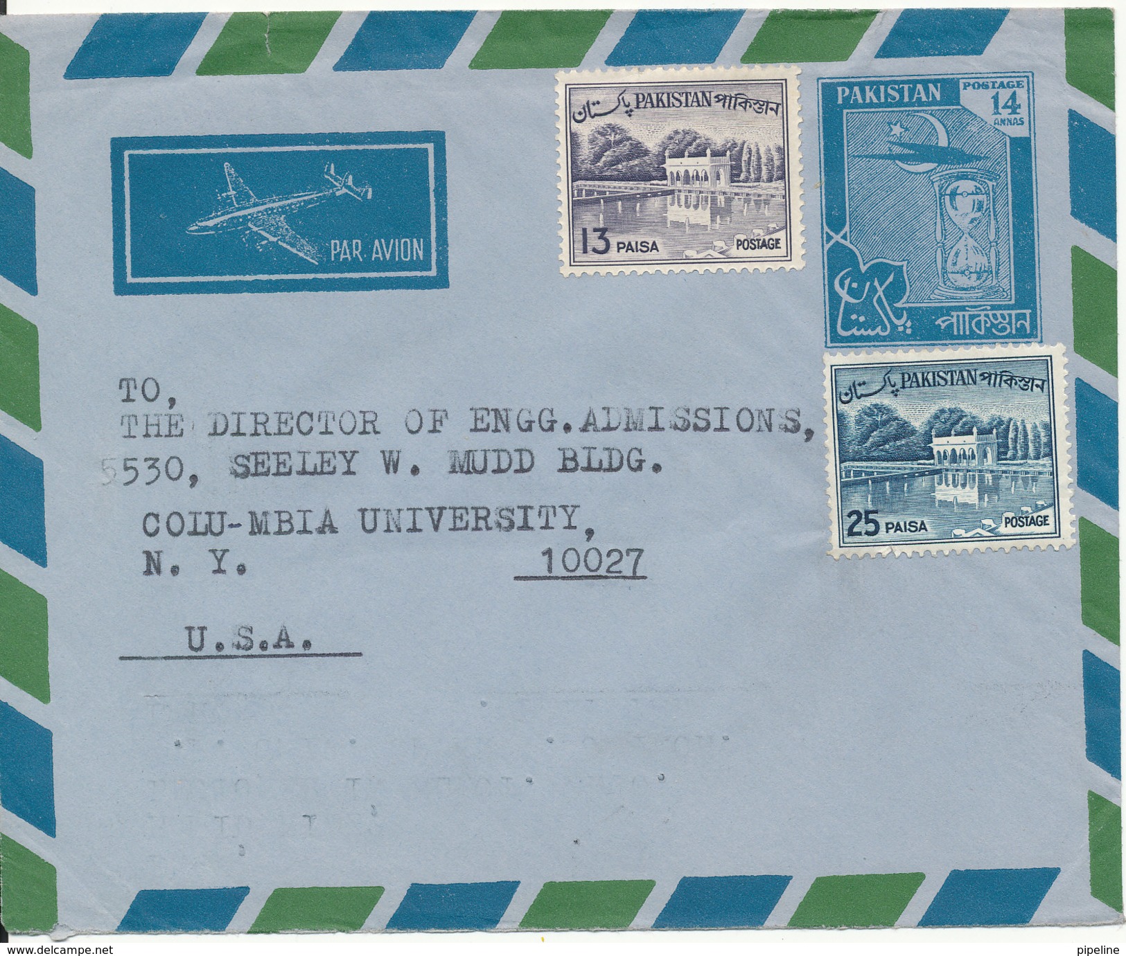 Pakistan Uprated Postal Stationery Cover Sent To USA With Stamps On Front And Backside Of The Cover - Pakistan