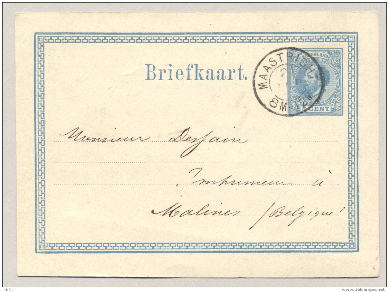 Nederland - 1874 - 5 Cent Willem III, Briefkaart G8 - Van Maastricht Naar Malines / België - Entiers Postaux