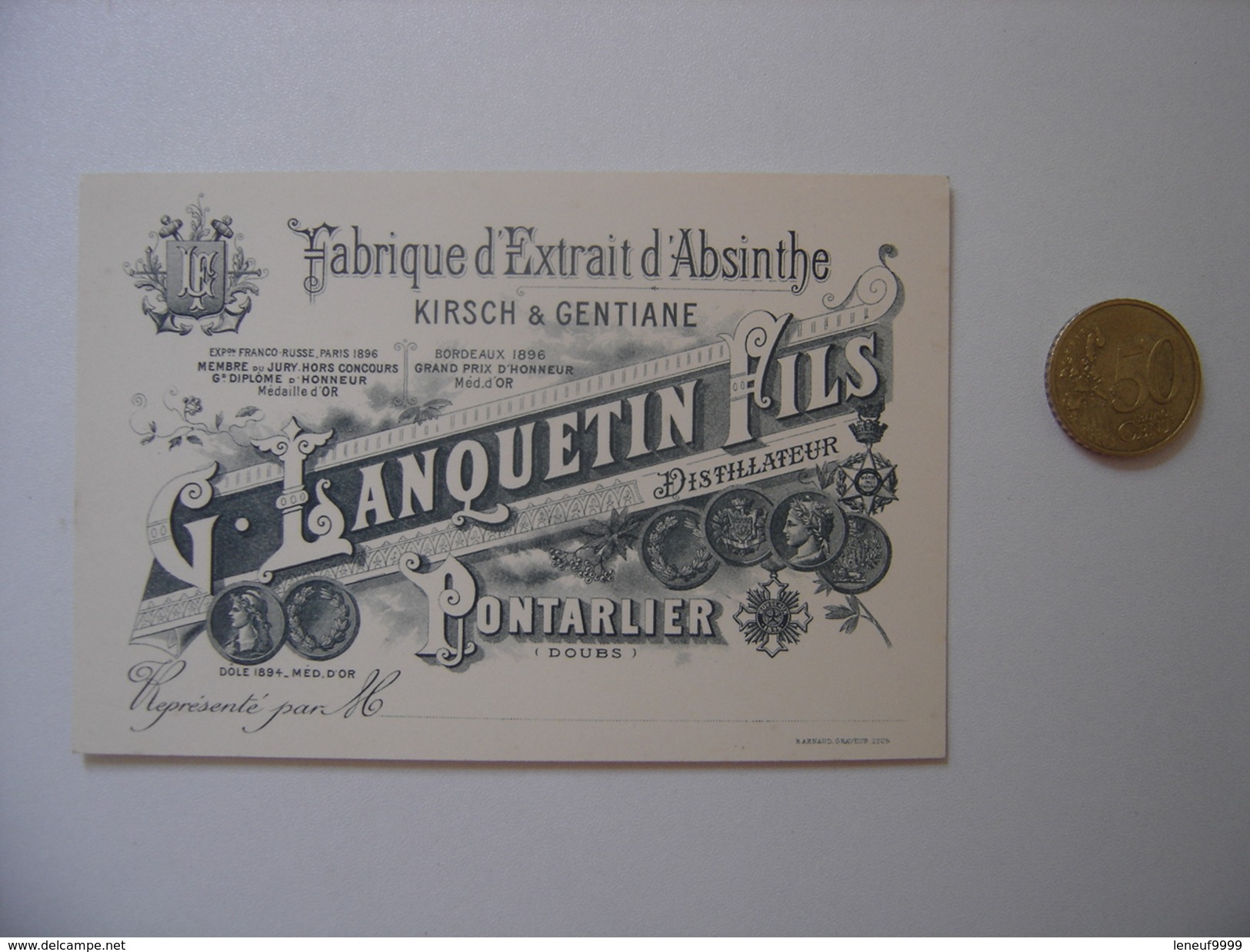 Carte Visite LANQUETIN KIRSCH GENTIANE ABSINTHE Pontarlier 25 Doubs - Autres & Non Classés