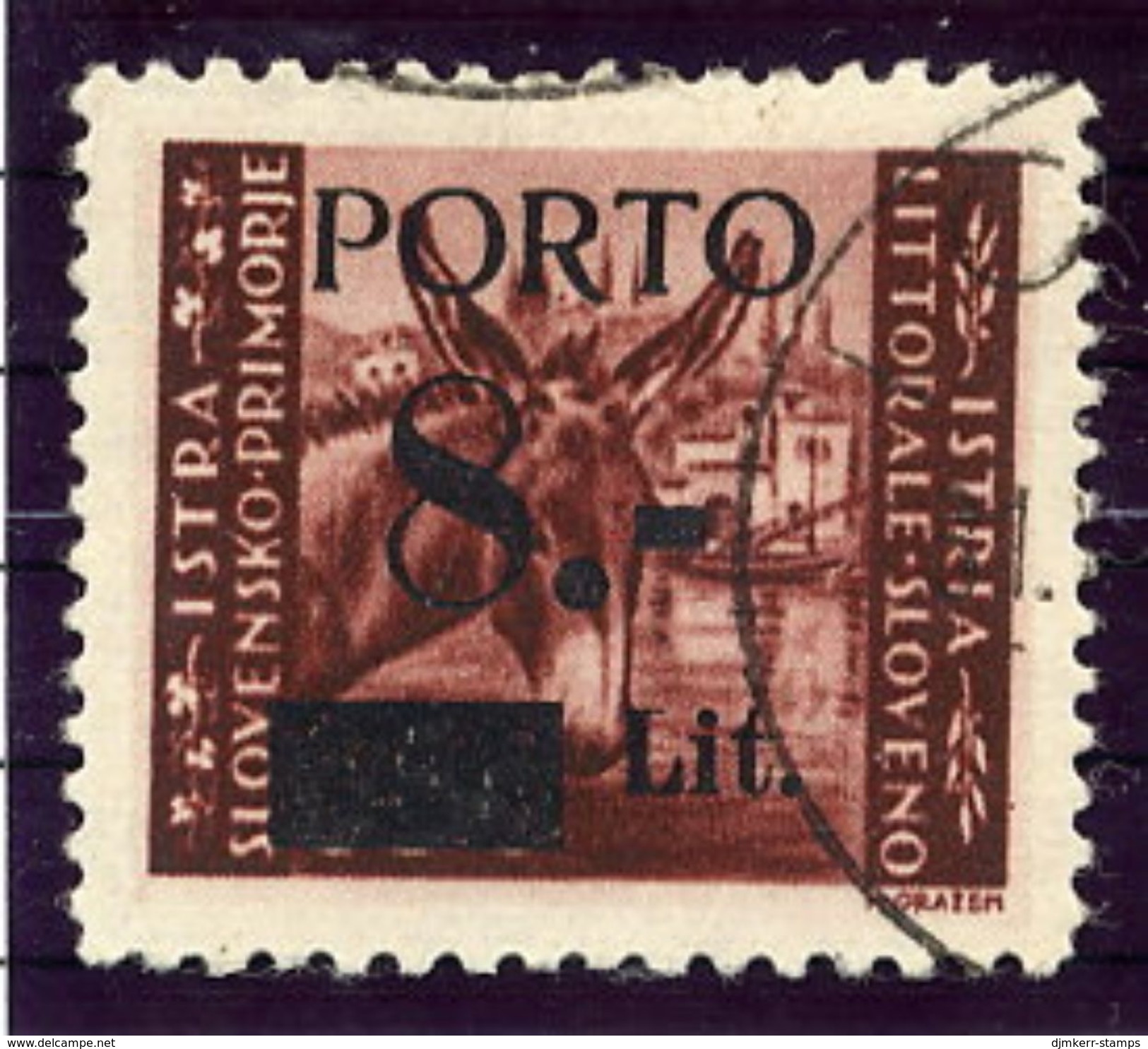 YUGOSLAVIA (ISTRIA) 1945 Postage Due 8 L. Surcharge On 0.50 L.  Used.  Michel Porto 5 - Postage Due