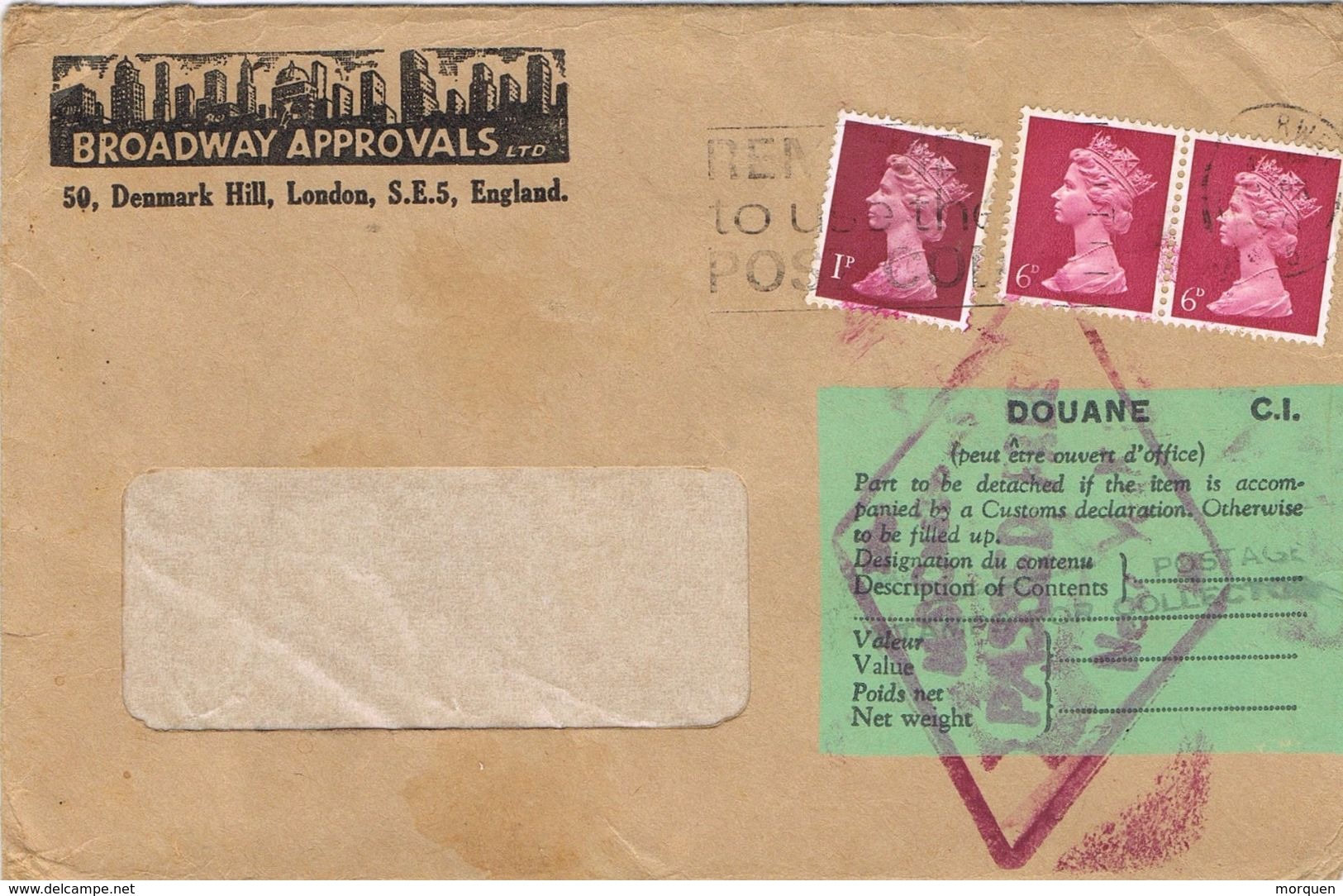 24967. Carta Aerea LONDON (England) 1966. Label DOUANE. Passed Free New York - Cartas & Documentos