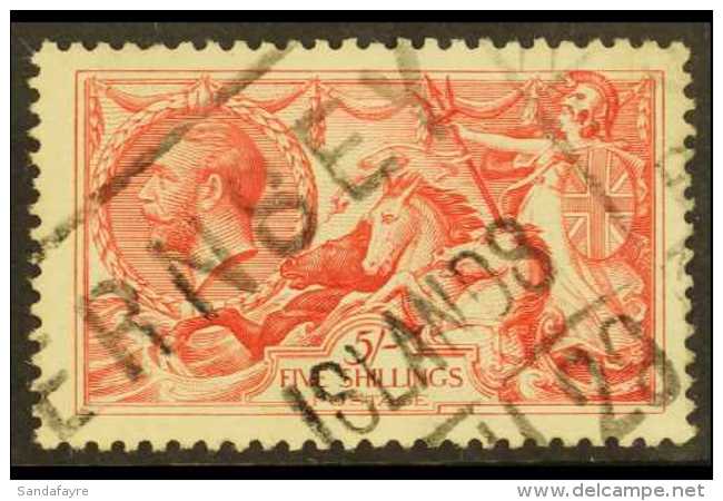 GUERNSEY  GB 1918-19 5s Rose- Red Bradbury Seahorse (SG 416) Cancelled By A Large Framed "..ERNSEY /...... - Autres & Non Classés