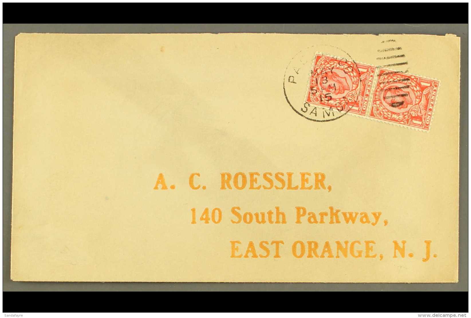 GB USED IN AMERICAN SAMOA  1d Downey Head, Vertical Pair Franking On 1915 Cover To USA, "Pago Pago 13.5.15"... - Ohne Zuordnung