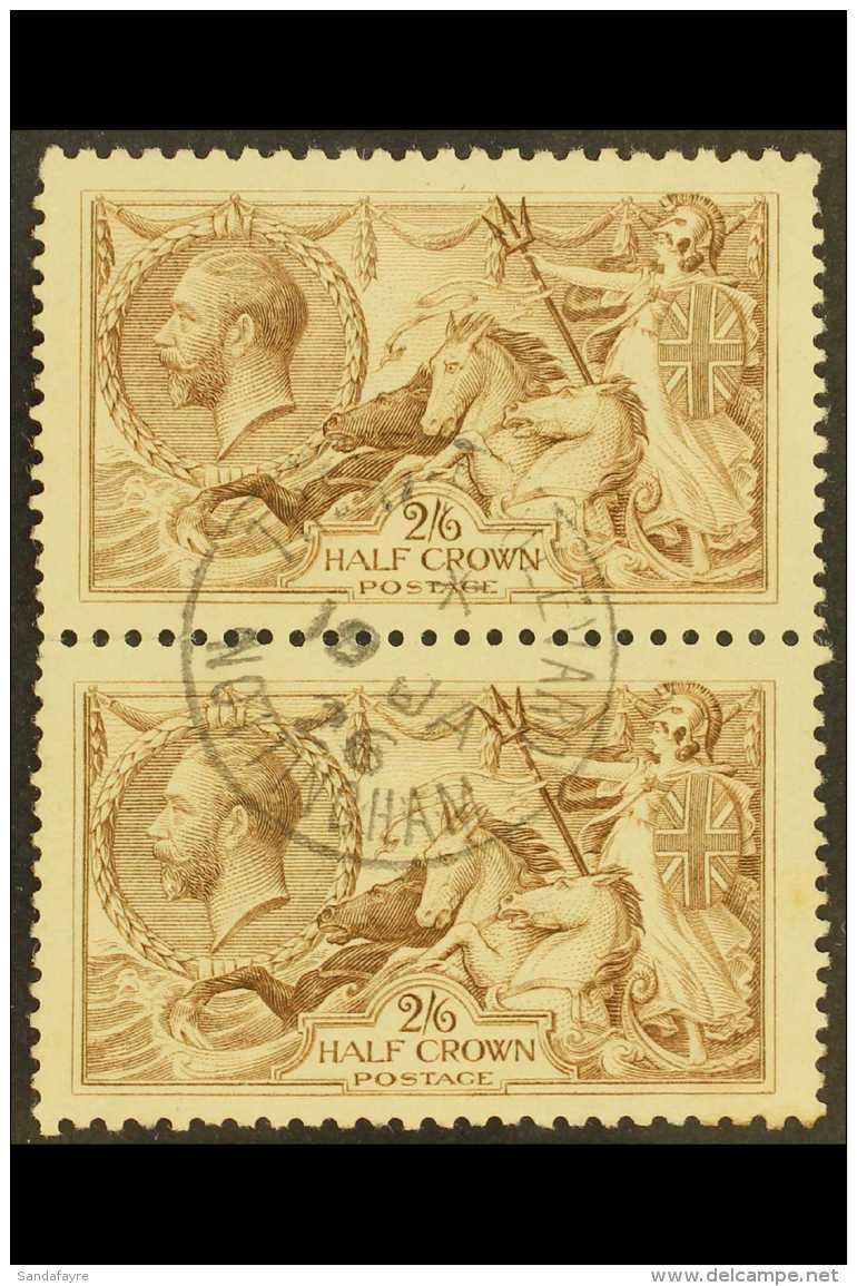 1918-19  2s6d Pale Brown, SG 415a, Superb Used Vertical Pair Cancelled By A Neat Single "Boulevard - Nottingham"... - Ohne Zuordnung