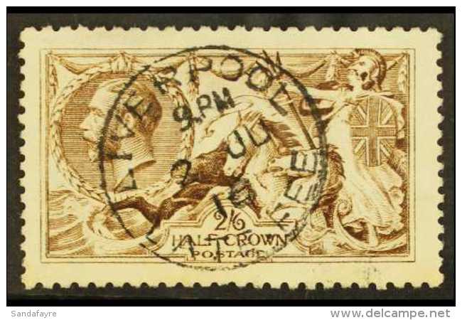 1915  2s6d Deep Yellow Brown "Seahorse", SG 405, Superb Used With Complete Liverpool "Late Fee" Cds. Lovely! For... - Ohne Zuordnung