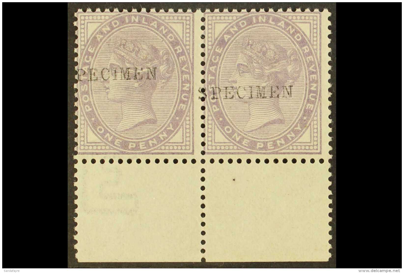 1881  1d Lilac (16 Dots) Handstamped "SPECIMEN" (SG Type 9), SG 172s, Never Hinged Mint PAIR With Sheet Margin At... - Sonstige & Ohne Zuordnung