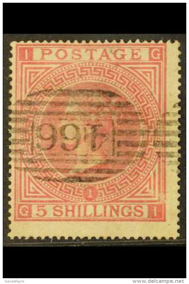 1867  5s Rose Plate 1, SG 126, Used With Superb Little "466" Liverpool Roller ("Revolver") Postmark. An... - Sonstige & Ohne Zuordnung