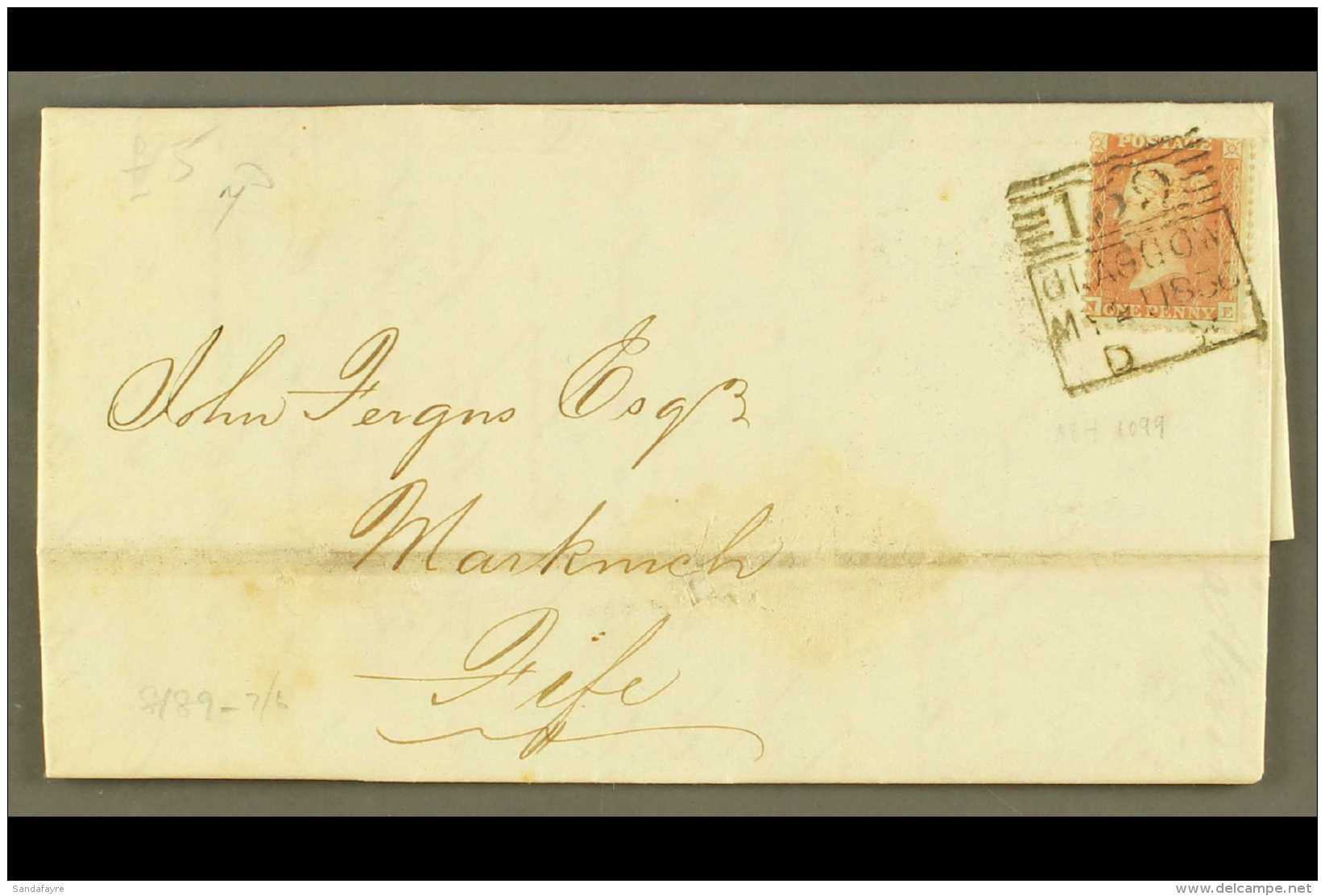 1856 MADELEINE SMITH EXPERIMENTAL POSTMARK  (May) Entire Letter To Fife, Bearing 1d Red Tied By Good Clear... - Sonstige & Ohne Zuordnung