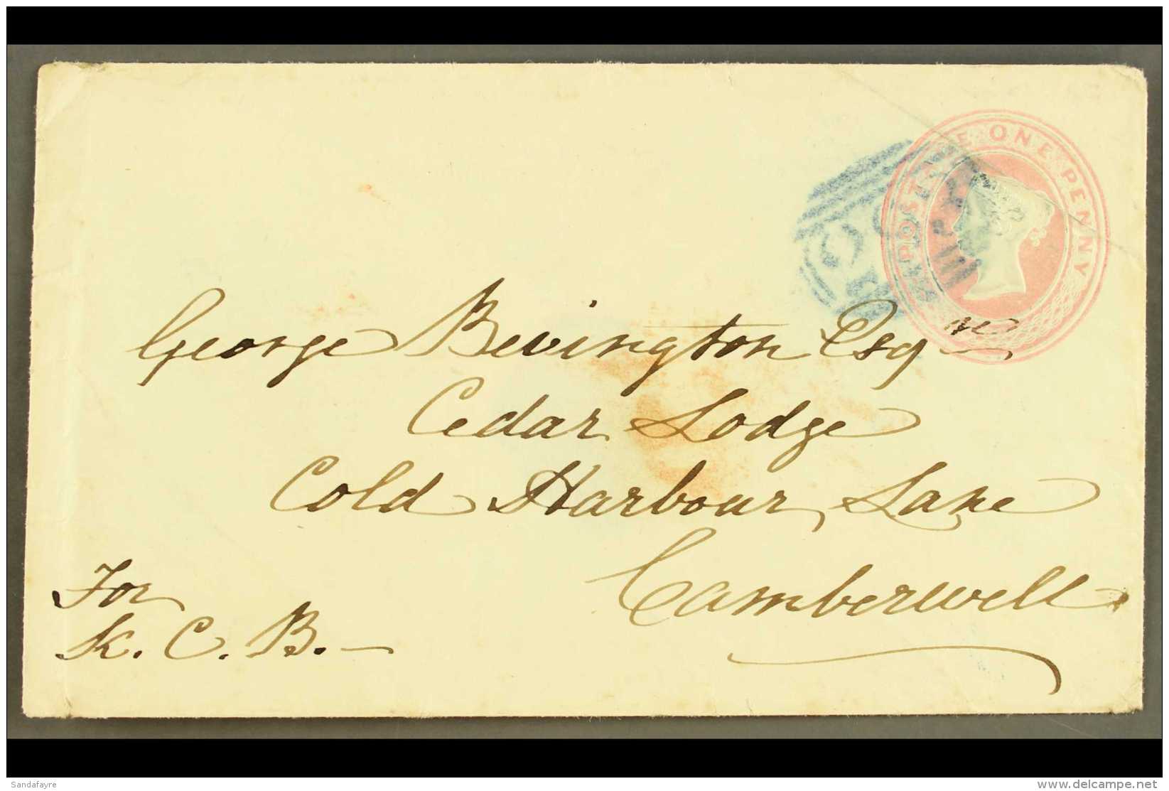 1851  (2 Mar) 1d Postal Stationery Envelope From Farringdon To Camberwell, With "293" (FARRINGDON) Cancel In... - Sonstige & Ohne Zuordnung