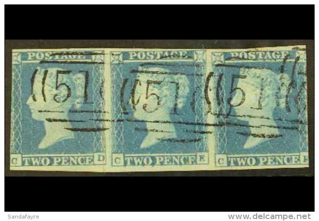 1841  2d Blue Plate 4 'CD - CF' STRIP OF THREE, The Center Stamp 'CE' With RE-ENTRY, SG Spec ES14b, Very Fine... - Sonstige & Ohne Zuordnung