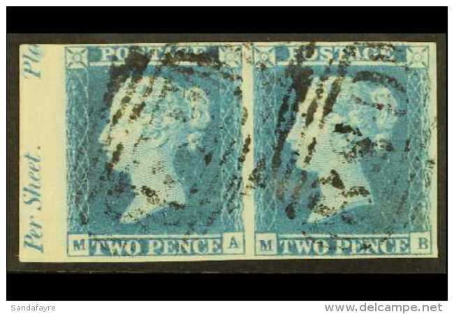 1841  2d Blue Plate 3 'MA/MB' PAIR With Part Sheet Margin At Left Showing "Per Sheet.Pla(ce)" Inscription,... - Sonstige & Ohne Zuordnung