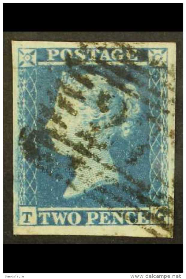 1841  2d Blue 'TG' Plate 4 With FIRST REPAIR Variety, SG Spec ES14m, Used With 4 Large Margins. Cat &pound;325... - Sonstige & Ohne Zuordnung