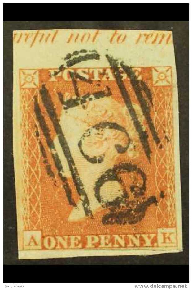 1841  1d Red- Brown 'AK' With Portion Of Sheet Margin At Top Showing The "(ca)rful Not To Rem(ove)" Partial... - Sonstige & Ohne Zuordnung