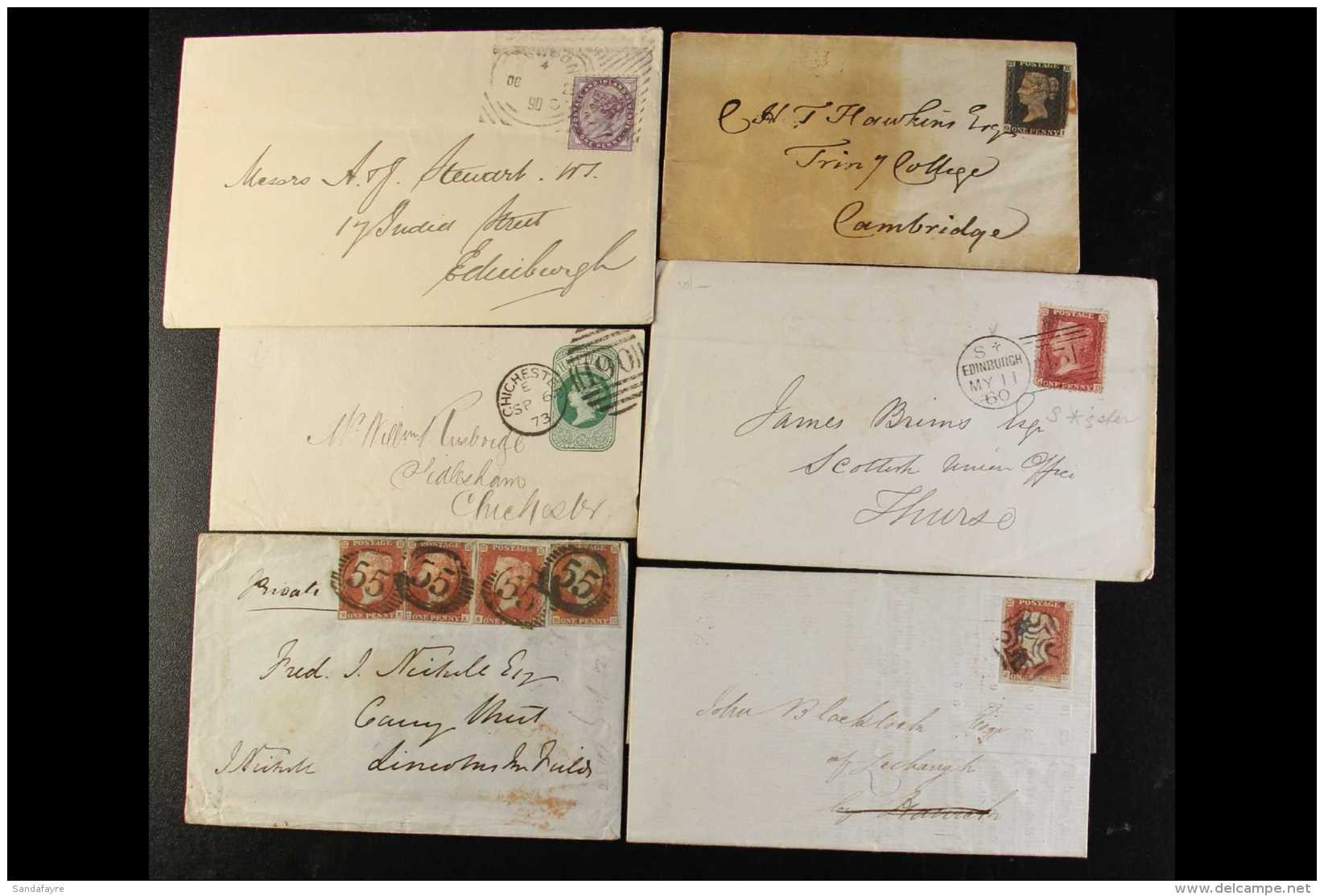 1840-1890 COVERS ACCUMULATION  Bearing Mostly Line-engraved Stamps. Note 1840 1d Black (cut Close); 1841 1d Red... - Otros & Sin Clasificación