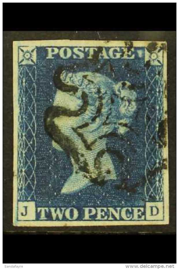 1840  2d Deep Full Blue 'JD' Plate 2, SG 4, Used With 4 Large Margins &amp; Neat Black MC Cancellation. Very... - Sonstige & Ohne Zuordnung