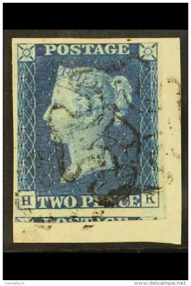 1840  2d Deep Full Blue 'HK' Plate 2, SG 4, Used With 3 Margins And Large Portion Of Adjoining Stamp At Base,... - Sonstige & Ohne Zuordnung