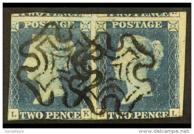 1840  2d Blue PAIR 'LK - LL' Plate 1, SG 5, Used With 2 Neat Black MC Cancels, Into At Bottom &amp; Left With... - Sonstige & Ohne Zuordnung