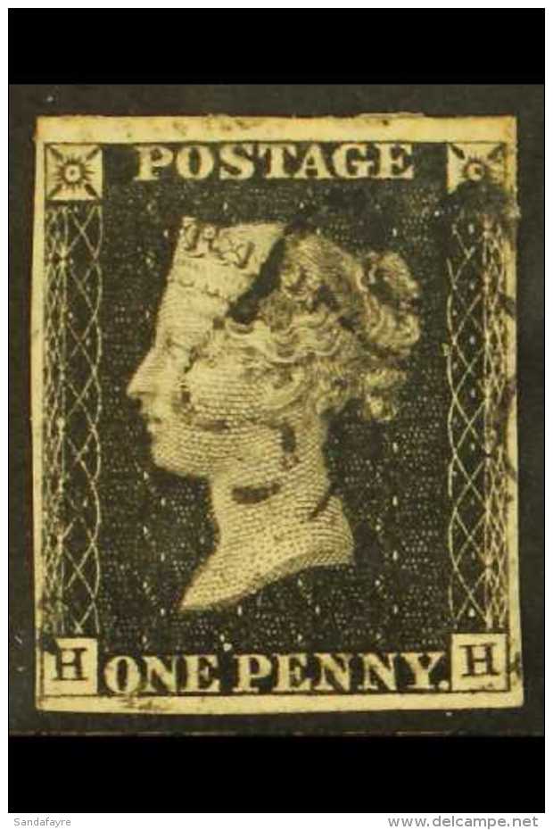 1840  1d Intense Black 'HH' Plate 6, SG 1, Used With 4 Margins &amp; Neat Black MC Pmk. For More Images, Please... - Ohne Zuordnung