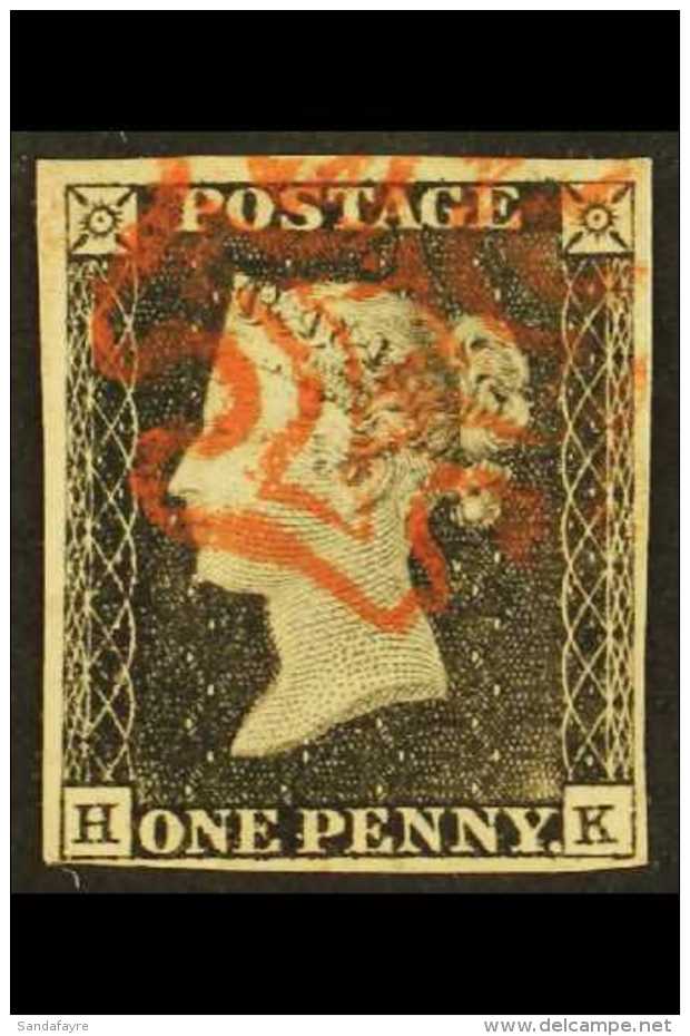 1840  1d Grey- Black 'HK' Plate 1a, SG 3, Used With 4 Margins &amp; Lovely Red MC Cancel. For More Images, Please... - Non Classés