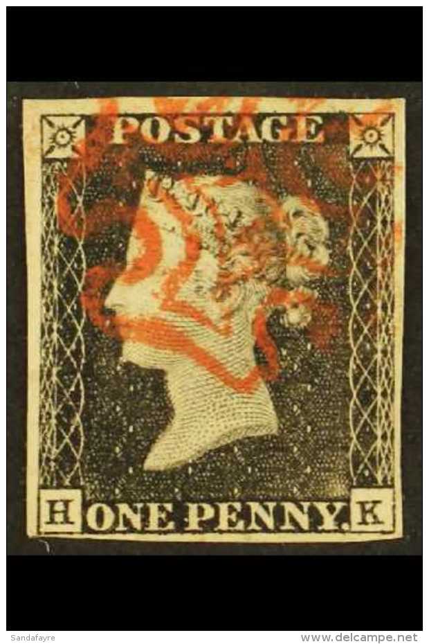 1840  1d Grey- Black 'HK' Plate 1a, SG 3, Used With 4 Margins &amp; Lovely Red MC Cancel. For More Images, Please... - Ohne Zuordnung