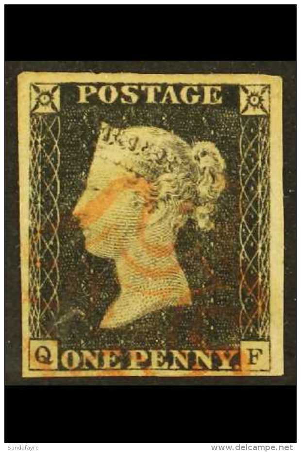 1840  1d Black 'QF' Plate 3, SG 2, Used With 4 Large Margins &amp; Delicate Red MC Cancellation. For More Images,... - Non Classés