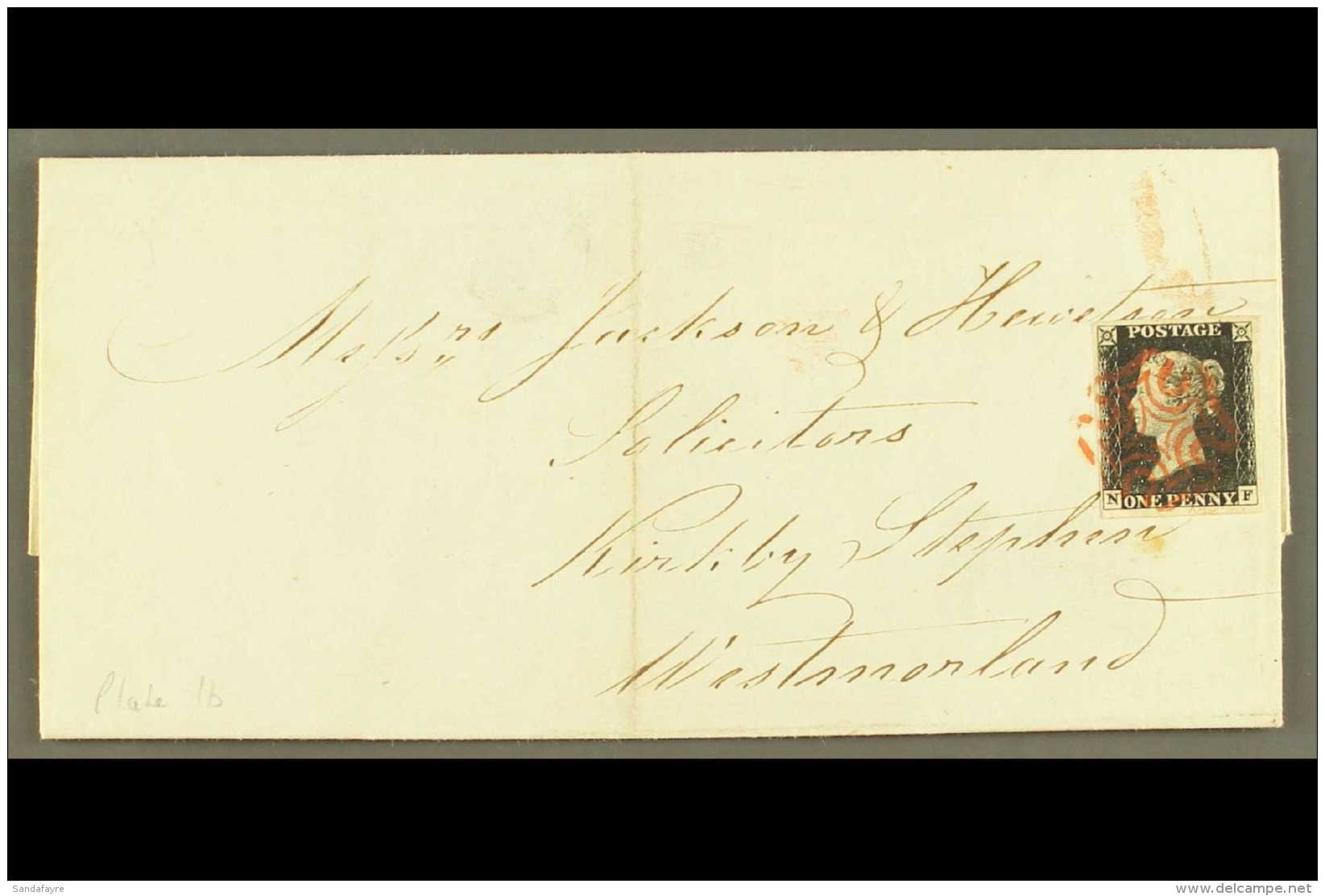 1840  (25 Sept) EL From Manchester To Kirkby Stevens Bearing A Lovely 1d Intense Black 'NF' From Plate 1b With 4... - Ohne Zuordnung