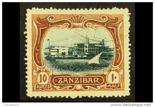 1908  10r Blue Green And Brown View Of Port, SG 239, Very Fine, Well Centered Used. For More Images, Please Visit... - Zanzibar (...-1963)