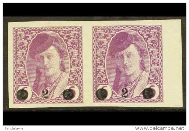 ISSUES FOR BOSNIA  1919 "2" On 6h Mauve Surcharge (Michel 27, SG 50), Mint Marginal Horizontal PAIR, Fresh, Minor... - Sonstige & Ohne Zuordnung