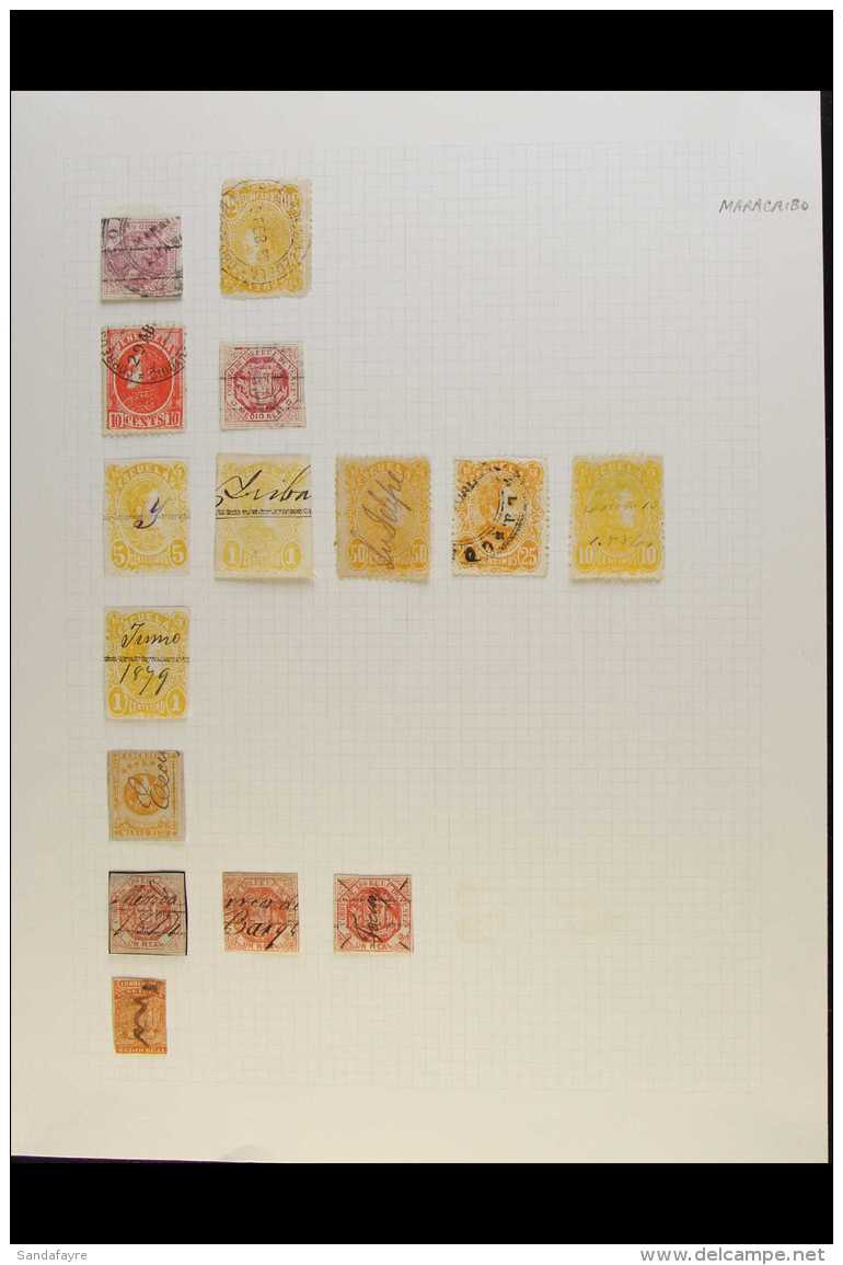1859-93 EARLY POSTMARKS COLLECTION  A Small Collection Of 19th Century Stamps Displayed On A Pair Of Album Pages.... - Venezuela