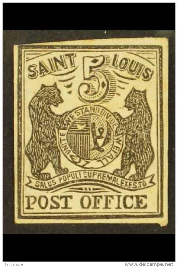 POSTMASTERS' PROVISIONALS  ST. LOUIS 1845-7 5c Black "Bears," Imperforate Reprint, Margin Just Clear At Top. For... - Sonstige & Ohne Zuordnung