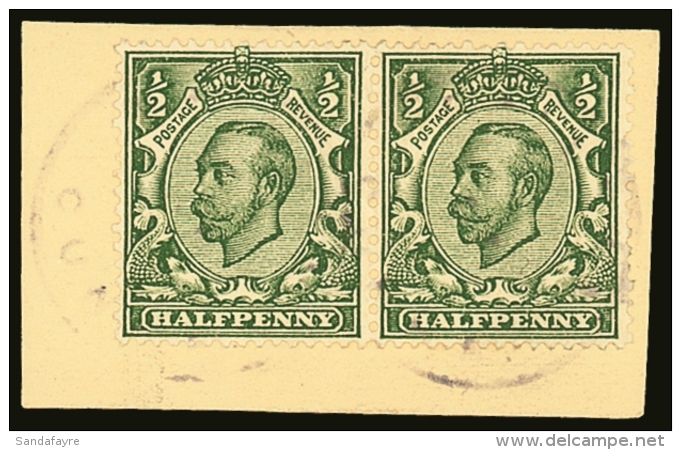 1908 GB USED ON TRISTAN  &frac12;d Pair, Tied To Good Sized Piece By The 1908 Type I Cachet,  SG C1, Rather Faint... - Tristan Da Cunha