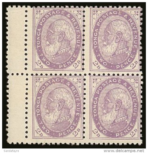 1886  2d Pale Violet, SG 2b, Very Fine Mint Block Of Four (thee Are Nhm) With Left Gutter Margin. For More... - Tonga (...-1970)