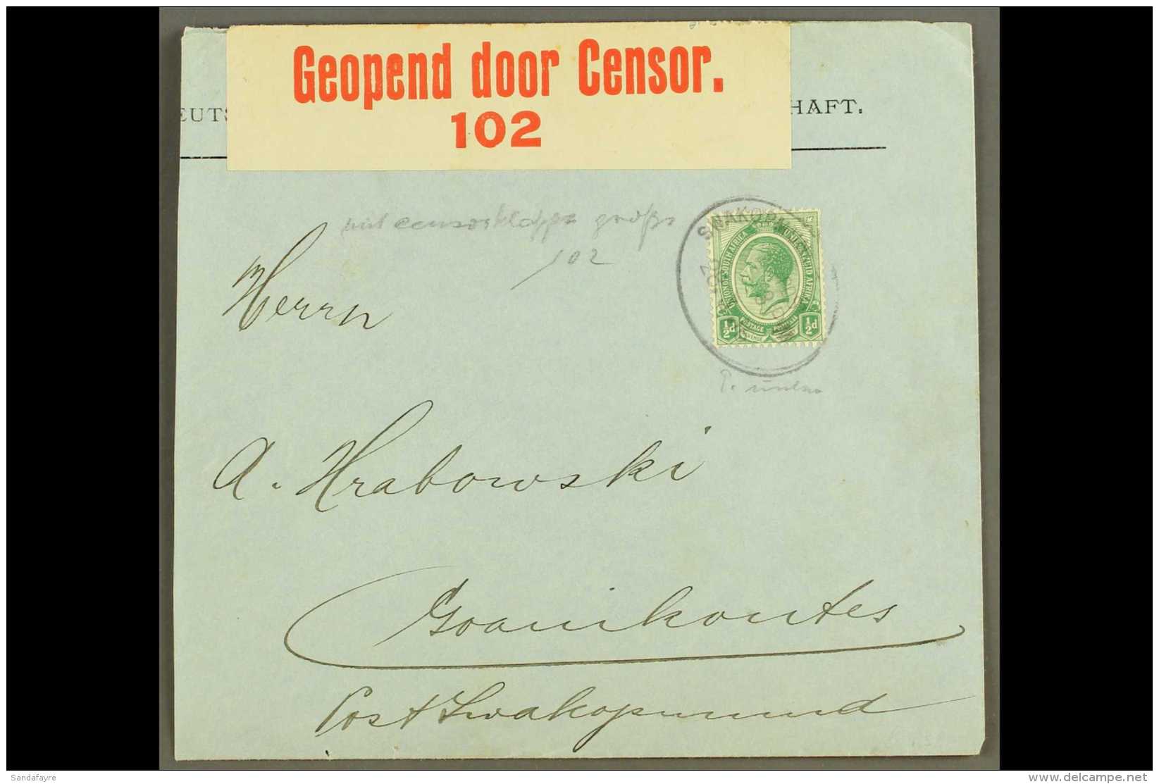 1916  (28 Mar) Printed Cover To Goanikontes Bearing &frac12;d Union Stamp Tied By Swakopmund Oval Pmk, And With... - Afrique Du Sud-Ouest (1923-1990)