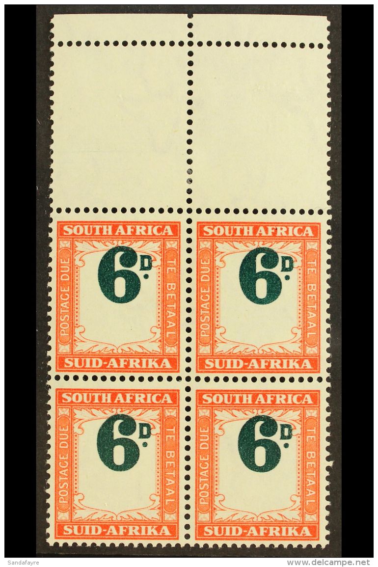 POSTAGE DUE VARIETY  1950-8 6d Green &amp; Bright Orange, Block Of 4 With VALUE SHIFTED UPWARDS, Touches Frame At... - Ohne Zuordnung
