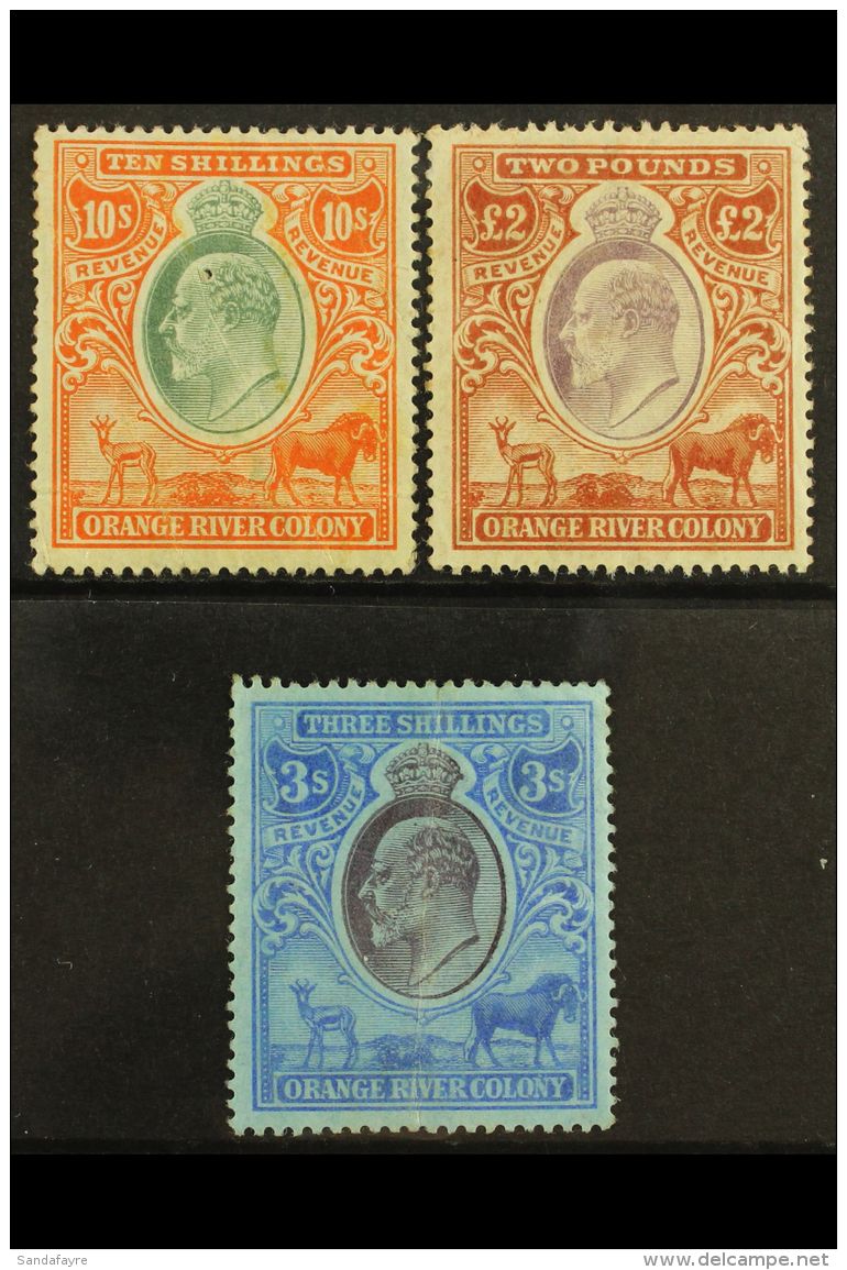 ORANGE RIVER COLONY  REVENUES 1903 KEVII 10s Orange &amp; Green, &pound;2 Brown &amp; Violet, Wmk Crown CC, 1905... - Sin Clasificación
