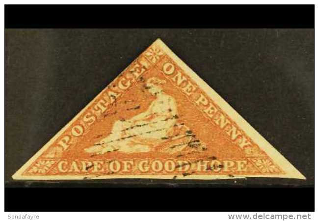 CAPE OF GOOD HOPE  1855-63 1d Brick Red/cream Toned Paper, SG 5, Very Fine Used, Margins Just Touching At One... - Ohne Zuordnung