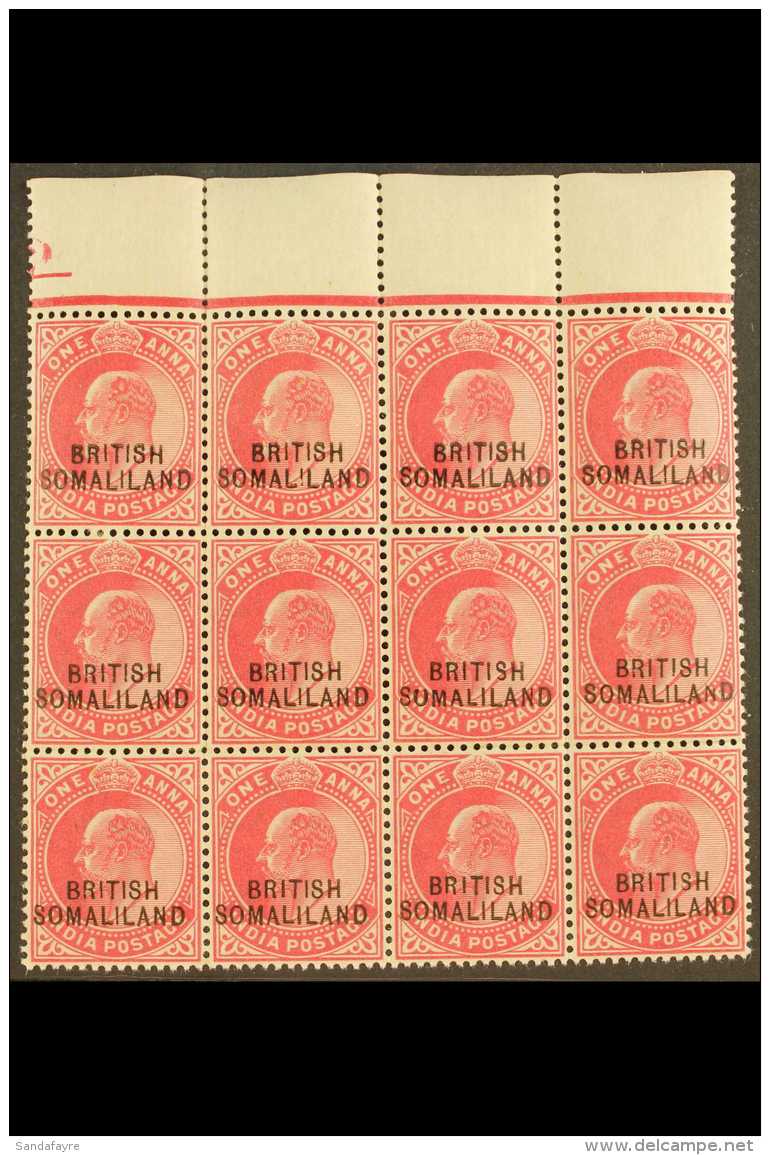 1903  KEVII 1a Carmine (SG 26) - A Never Hinged Mint Upper Marginal BLOCK OF TWELVE (4 X 3) Including... - Somaliland (Herrschaft ...-1959)