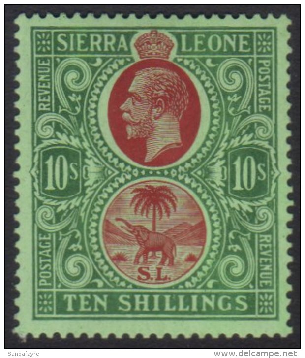 1921  10s Red And Green On Green, Wmk Script CA, SG 146, Very Fine Mint. For More Images, Please Visit... - Sierra Leone (...-1960)