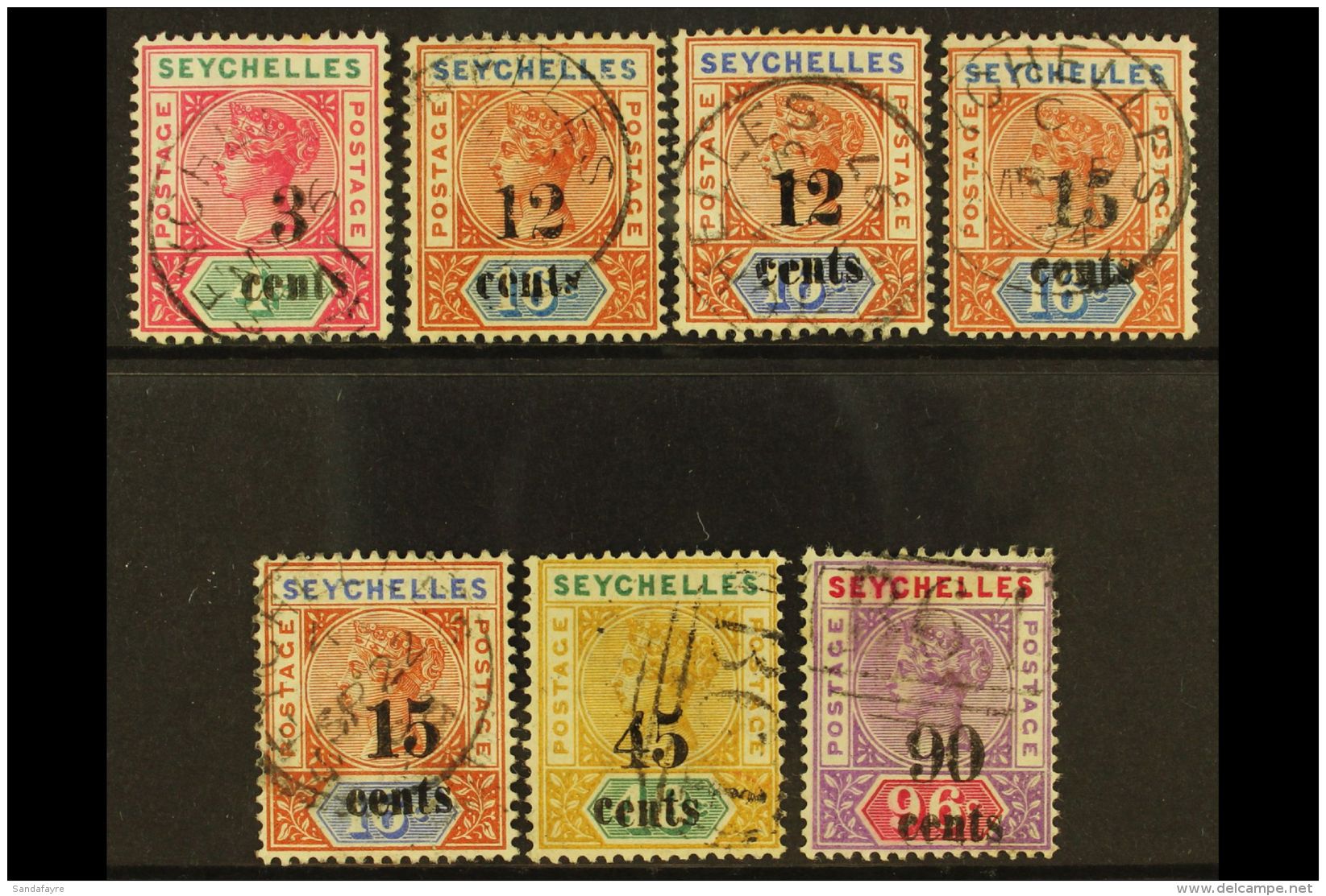 1893  Surcharges Set, SG 15/21, Fine Used. (7) For More Images, Please Visit... - Seychellen (...-1976)