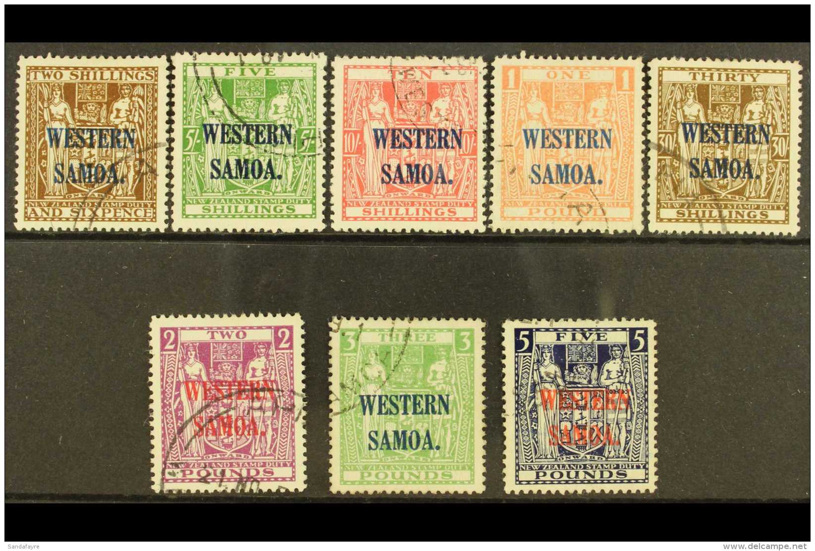 1945 - 1953  Postal Fiscal Set Complete On Wiggins Teape Paper, Wmk Mult NZ And Star, SG 207/14, Very Fine And... - Samoa (Staat)