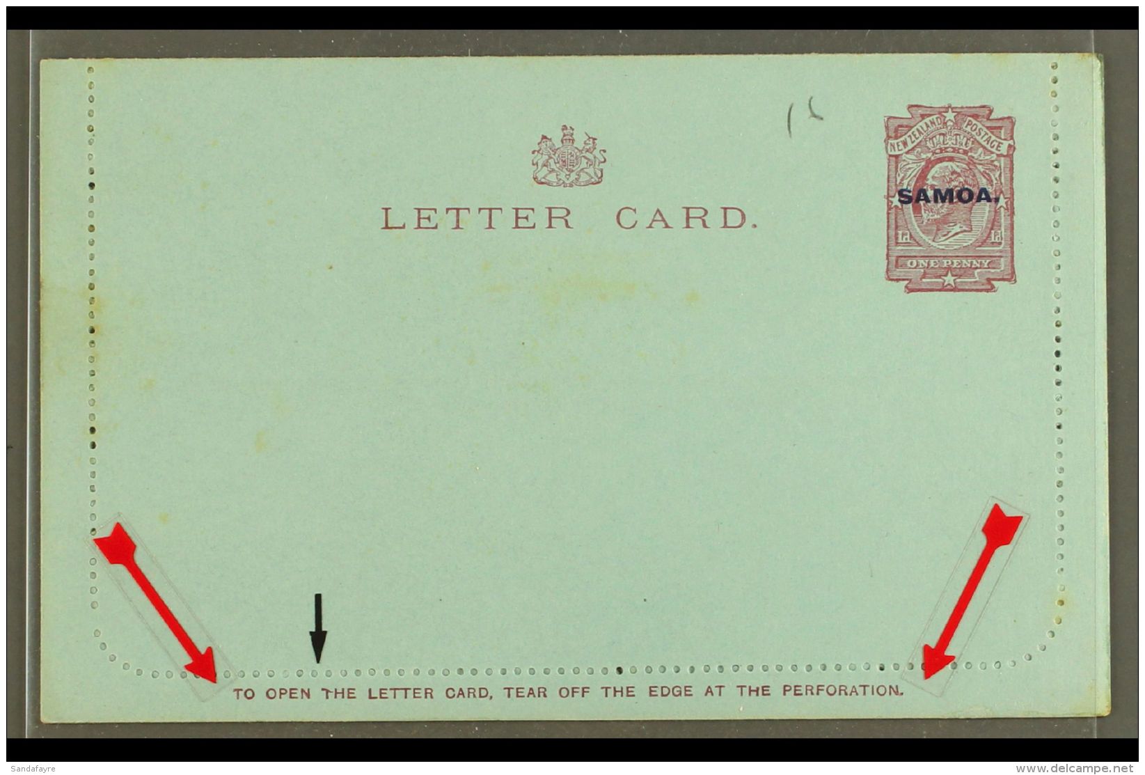 1914 LETTER CARD  1d Dull Claret On Blue, Inscription 90mm, H&amp;G 1, Unused, Broken "T" In "...OPEN THE..."... - Samoa (Staat)