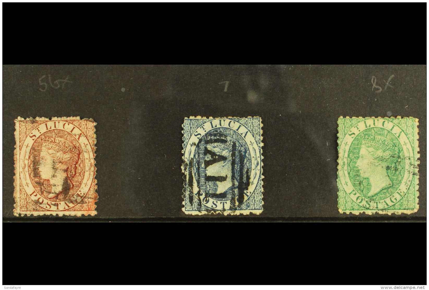 1863  Wmk CC Set, SG 5bx, SG7 &amp; SG 8x, (1d &amp; 6d With Reversed Watermarks) Fine Used (3 Stamps) For More... - St.Lucia (...-1978)