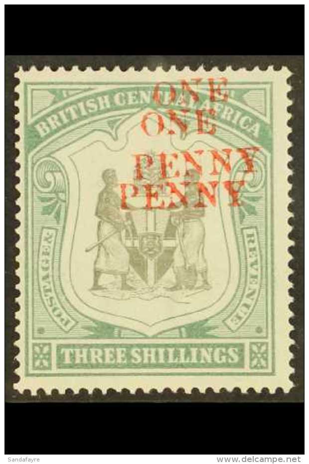 1897  1d On 3s Black And Sea-green With SURCHARGE DOUBLE, SG 53c, Very Lightly Hinged Mint. For More Images,... - Nyassaland (1907-1953)