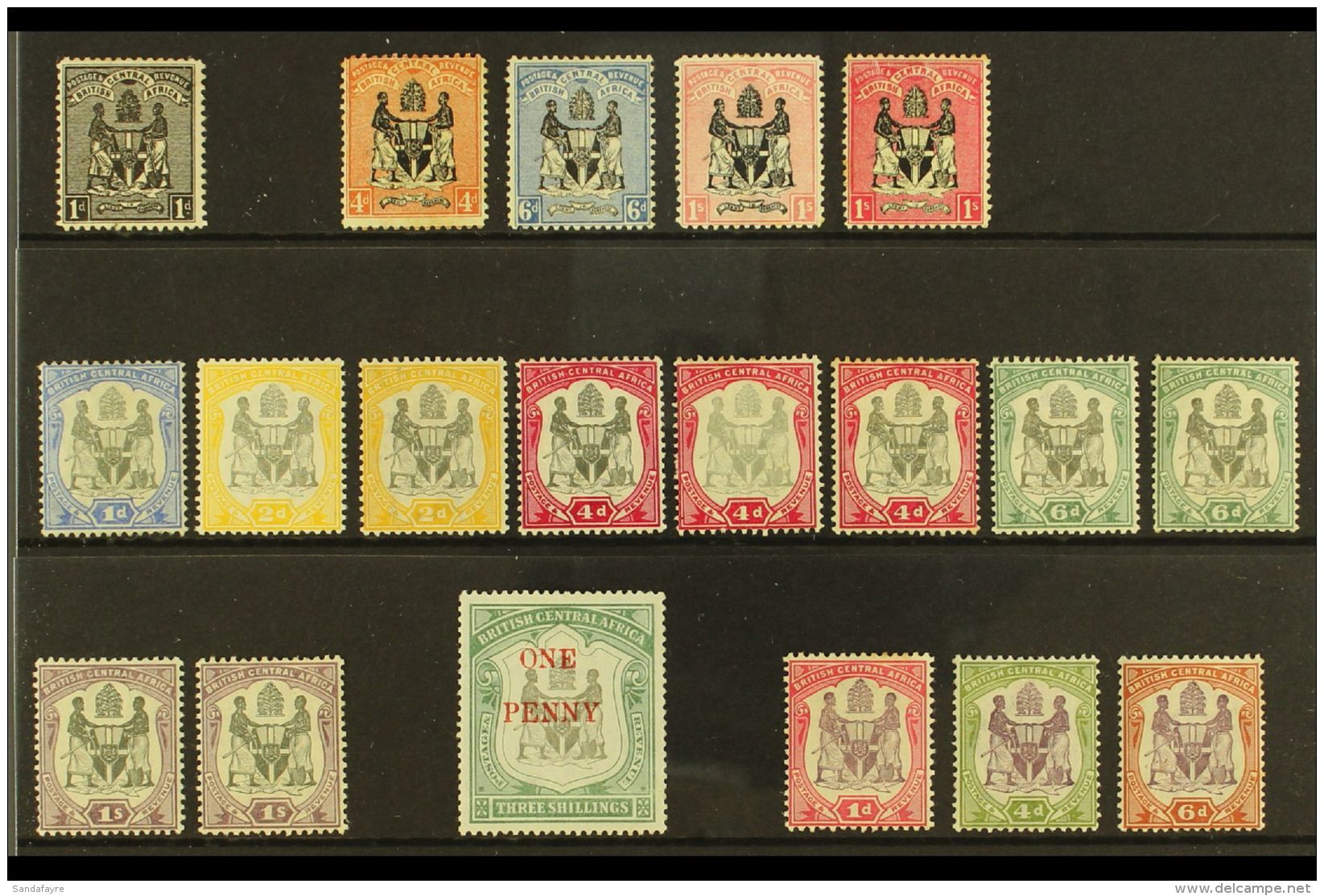 1895-1901 MINT "ARMS" SELECTION  Presented On A Stock Card &amp; Includes 1895 1d  (no Wmk), 1896 4d, 6d &amp; 1s... - Nyassaland (1907-1953)