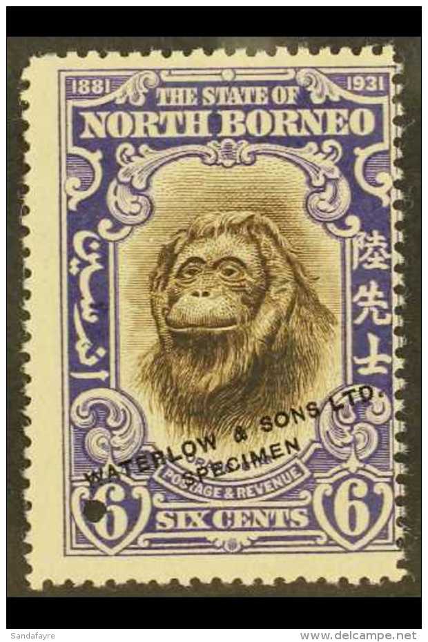 1931  6c Orang-Utan BNBC Anniversary SAMPLE COLOUR TRIAL In Brown And Violet (issued In Black And Orange), Unused... - Nordborneo (...-1963)