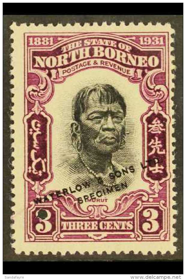 1931  3c "Head Of Murat Native" BNBC Anniversary SAMPLE COLOUR TRIAL In Black And Purple (issued In Black And... - Nordborneo (...-1963)